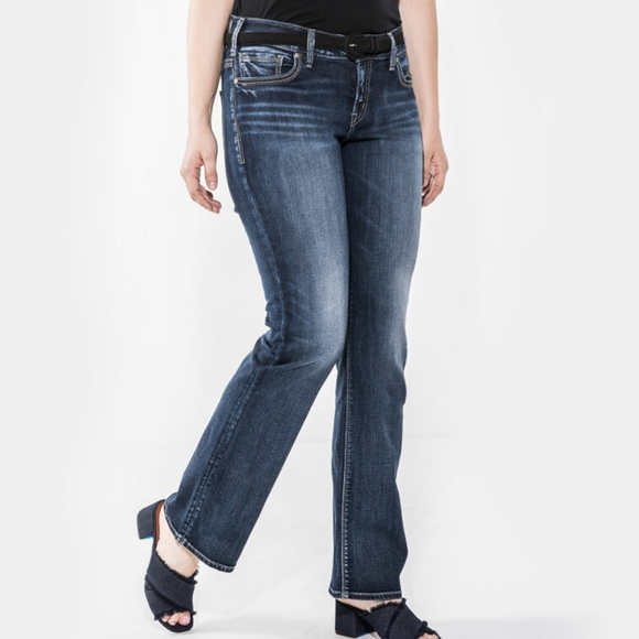 Silver Jeans Suki Slim Boot Bootcut Flare Mid Rise Western Stretchy Dark Short - Picture 3 of 13